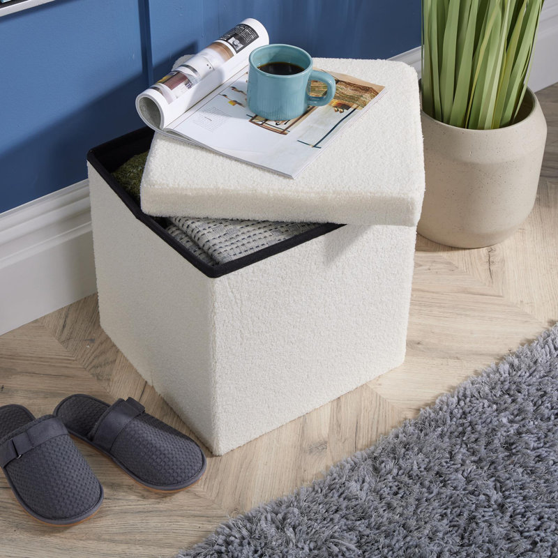 Kalecia 38cm Wide Teddy Fur Boucle Square Folding Storage Ottoman