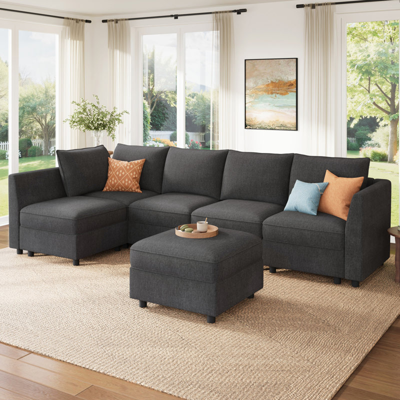 Canapé-lit modulaire en L Tremee, Polyester gris clair