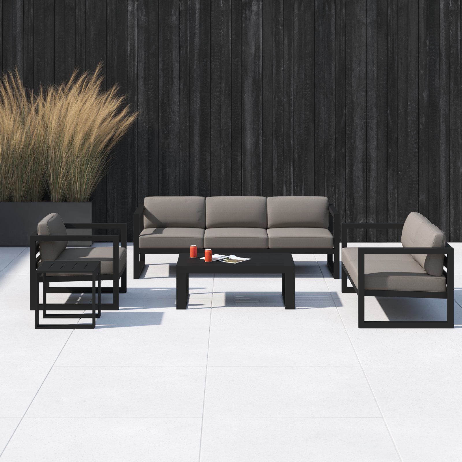 Smith 6-Person Sunbrella® Patio Seating Group, Canvas Charcoal Sunbrella® Canvas, Black