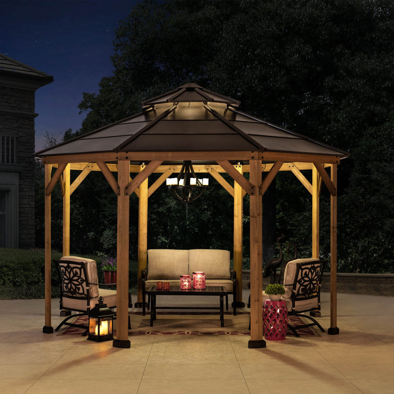 Cedar Wooden Gazebo EGGI - 3.96m x 3.96m, Anthracite, Brown