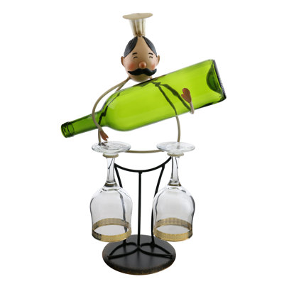 Luann 1 - Bottle Wine Bottle & Glass Rack in Black and Brown