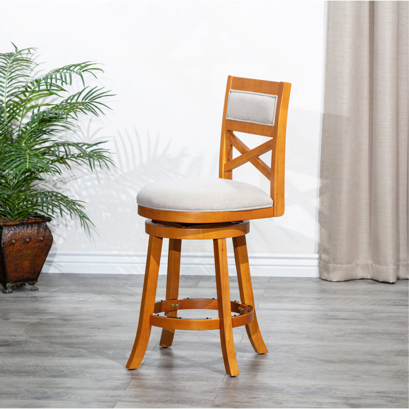24" Counter Height X-Back Swivel Stool, Natural Finish - Fabric Seat, Natural