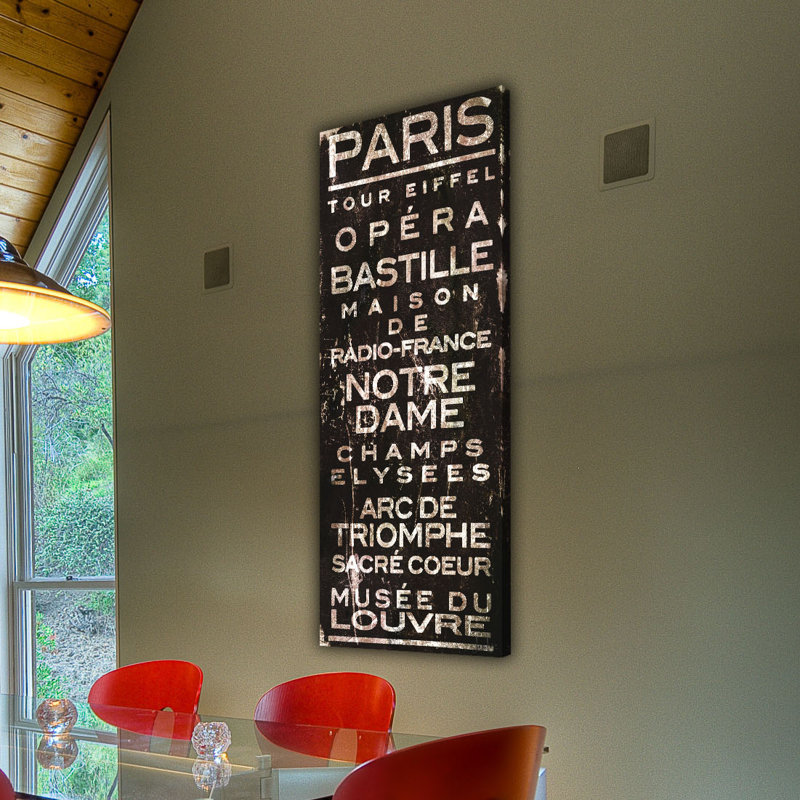 Reproduction d’art textuel sur toile tendue paris, H 60 po x l 20 po x P 2 po