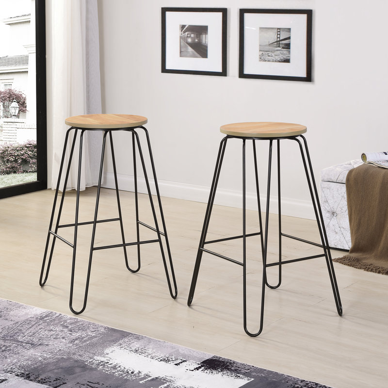 Counter Stool with Metal Frame, Elm, Black, Bar Stool (29" Seat Height)