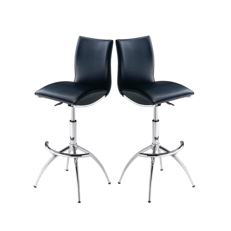 Ensemble de 2 tabourets de bar modernes à hauteur réglable, siège en similicuir noir avec base chromée