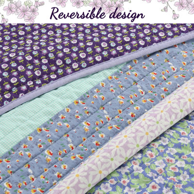 Ensemble de courtepointe réversible 100% coton 3 pièces Jeannie