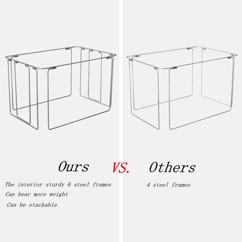 Ensemble de 3 bacs de rangement pour vêtements, boîte de rangement pliable en métal, ensemble de rangement en tissu empilable avec poignées de transport et fenêtre transparente