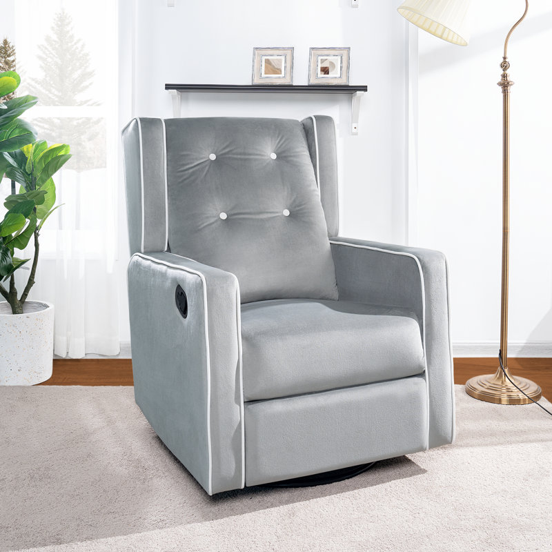 Parkhur 29" Wide Upholstered Manual Swivel Glider Rocker Recliner Nursery Chair, Light Gray Microfiber/Microsuede
