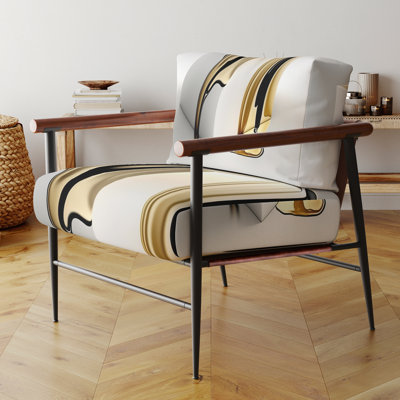 Fauteuil moderne à accoudoirs recouvert de velours, style cubiste abstrait, noir et or (Expression cubique I)