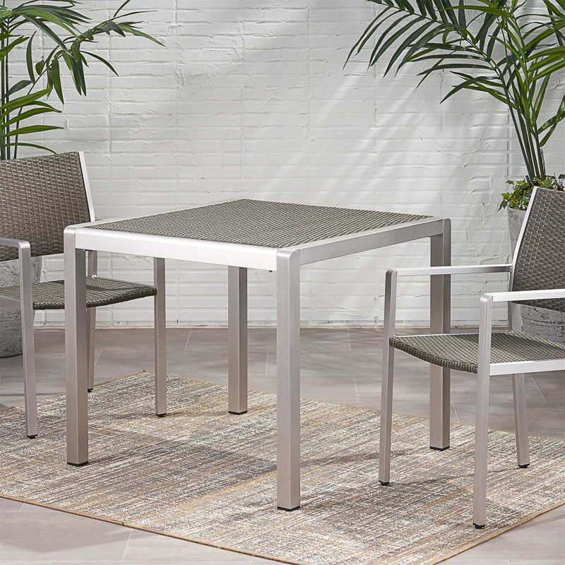 Table de salle à manger d'extérieur - Aluminium anodisé - Plateau en osier - Carré