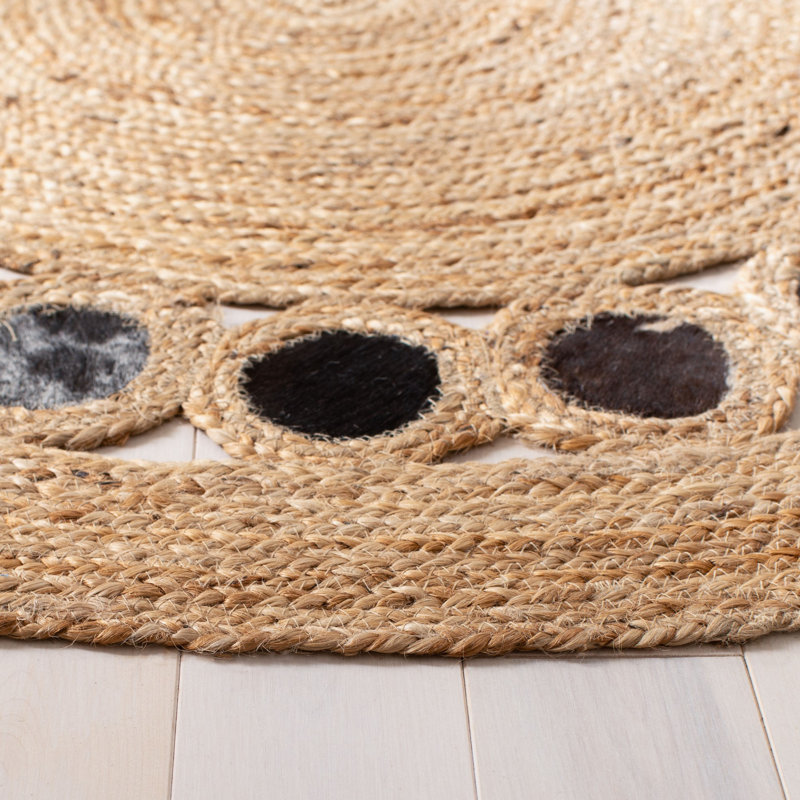 Cooke Natural Fiber Hand Woven Jute/Leather Geometric Rug in Silver/Beige, Round 3'