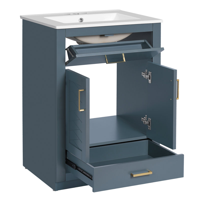 Meuble-lavabo 24 po avec comptoir en céramique, Bleu