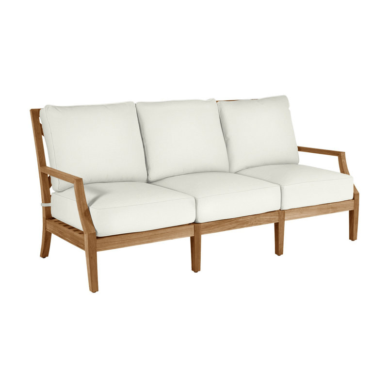 Haley Teak Patio Sofa with Cushions, Natural Teak, Natural White, No welt + Standard fill