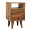 Mini table de chevet classique en bois massif chêne massif, 2 tiroirs, 1 fente ouverte, pieds nordiques, brun clair