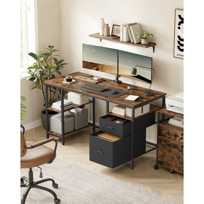 Computer Desk, Office Desk, Writing Desk With 3 Shelves, 2 Drawers, 60 X 140 X 76 Cm, For Home Office, Living Room, Industrial Style