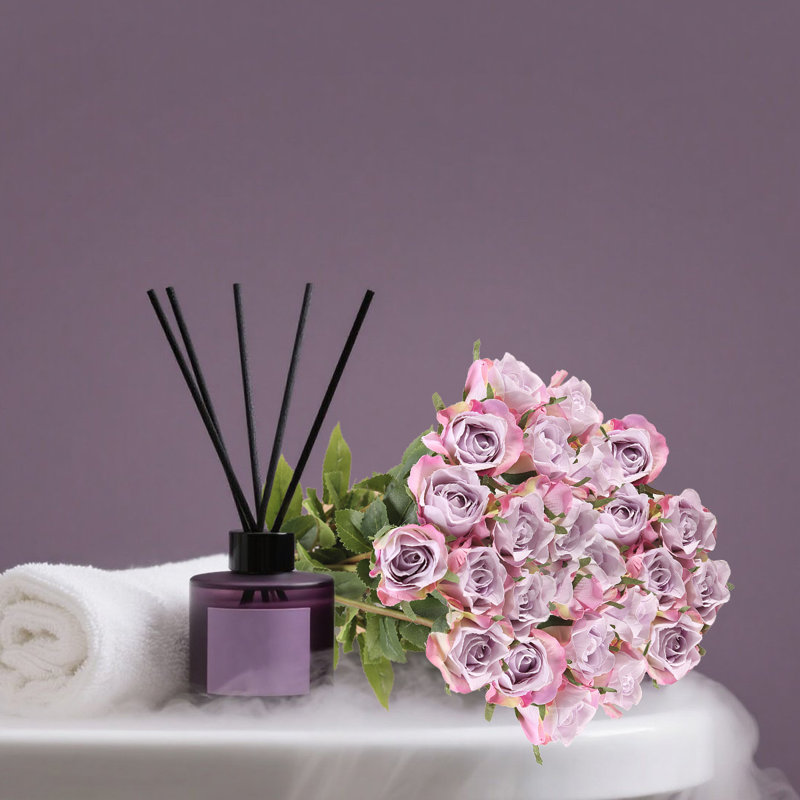 12PCS Fleurs artificielles roses en soie, Mauve