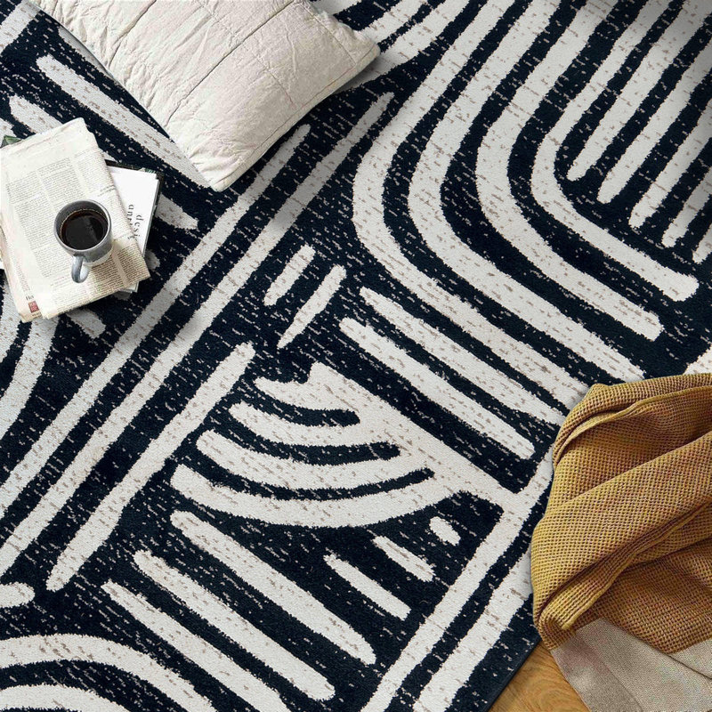 Tapis contemporain à lignes, Tapis de couloir 2 pi 2 po x 12 pi