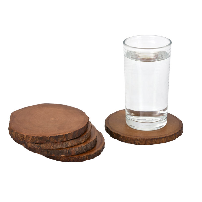 Wood Round 5 Piece Coaster Set