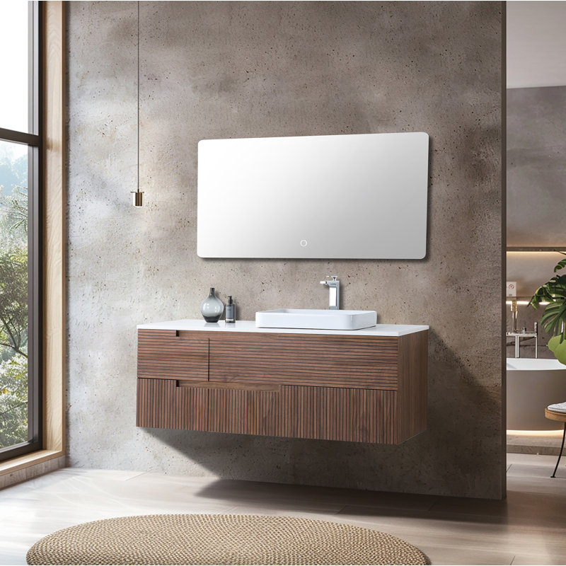 Meuble-lavabo en contreplaqué de noyer naturel Orsa