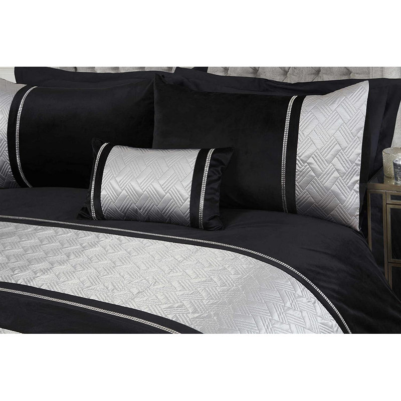 Perlis Duvet Covet Set, Single - 1 Standard Pillowcase, Black/Silver
