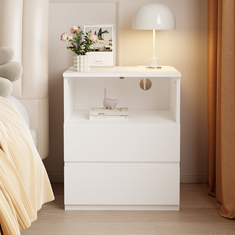 (Set Of 2)End Table With Fast Usb C Charging Station, Sofa Side Table With 2 Drawers