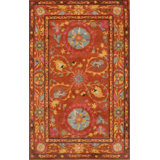 Hand Tufted Wool Floral Area Rug in Pink