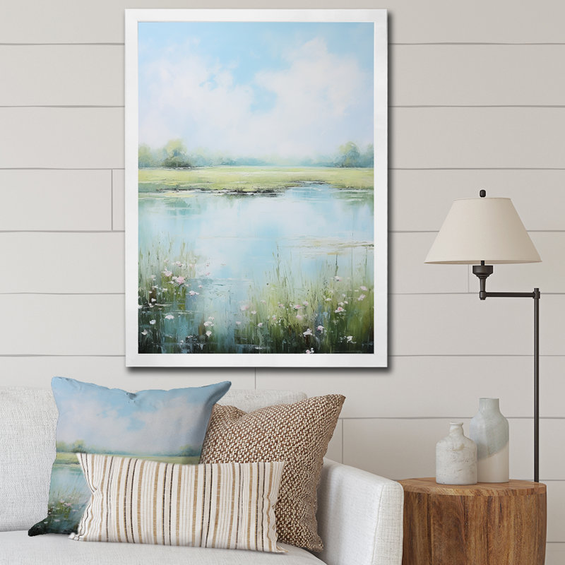 «Meadow Tranquil Waters I», reproduction d'art sur toile Meadow, H 32 po x l 16 po, Cadre photo blanc