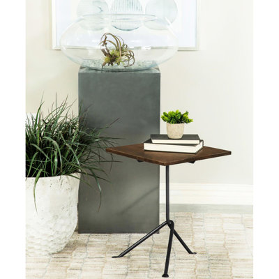Table d'appoint carrée en bois de manguier brun foncé avec pieds stables en bronze à canon 8,56 lb et plateau