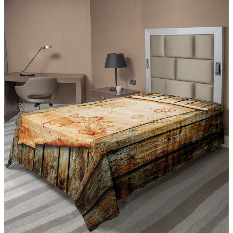 Ambesonne Pirate Top Flat Sheet Map on Grunge Timber Cream Brown, Twin