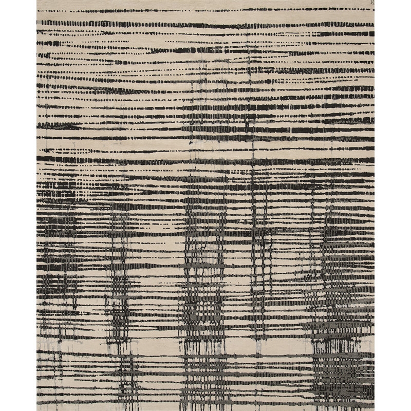Contemporary Hand Knotted Striped Area Rug, Rectangle 8' x 10'