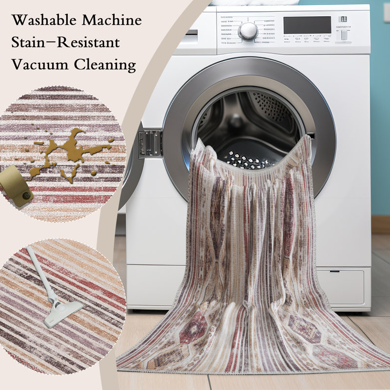 Zehorit Machine Washable Vintage Area Rug For Living Room, Hallway Runner, Entryway Rug, Rectangle 7'10" x 10'