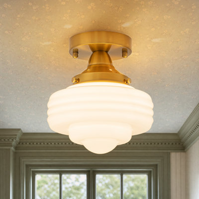 1-Light Milky Glass Schoolhouse Semi Flush Mount