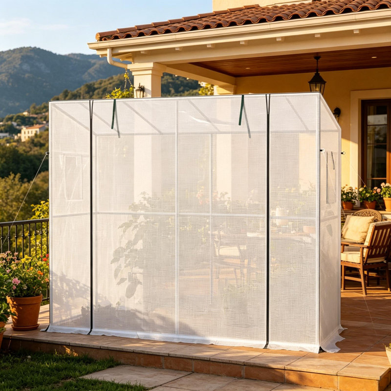 Outdoor Small Greenhouse With Roll-Up Door,Portable Greenhouse,Walk-In Greenhouse, White