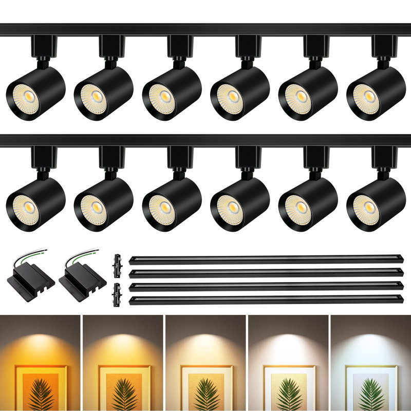 6 Light LED Track Lighting Kit with 6.6FT H Type Slideable Track Rail, Adjustable Position Ceiling Spotlight, Matte Black
