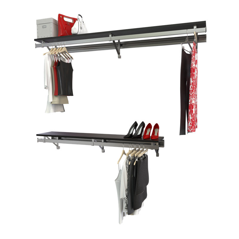 Système de garde-robe à double tablette avec suspension longue (bas 16 po plus court que haut), Espresso