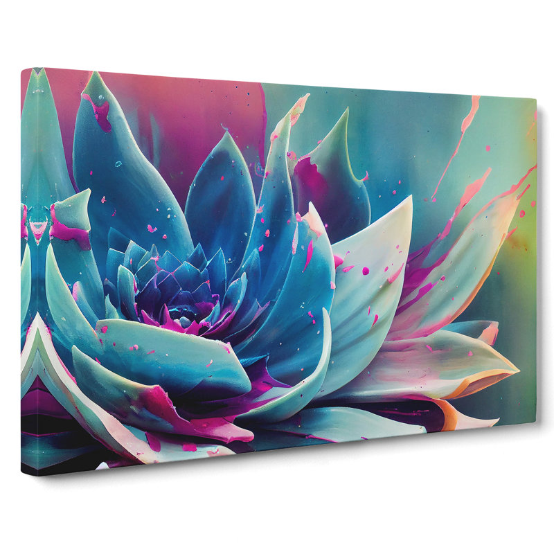 Succulent Plant Paint Splash Abstract - Wrapped Canvas, 35cm H x 50cm W x 3cm D
