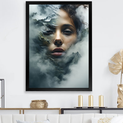 Double Exposure Woman And Mountain Echoes I - Woman Double Exposure Wall Art