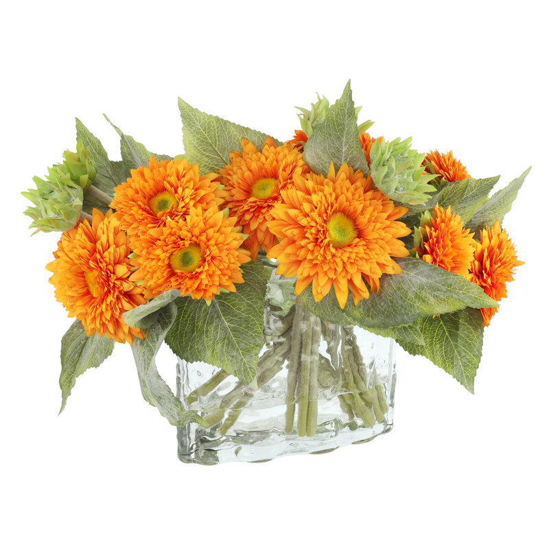 Sunflower Fall Arrangement in a Glass Ripple Vase
