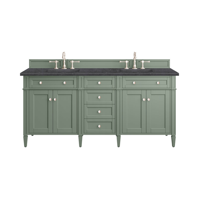 Brittany 72" W Double Vanity, Smokey Celadon, Charcoal Soapstone, 8" Widespread