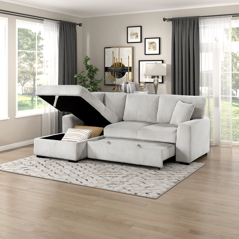 Eliana 95.5" Modern & Contemporary Corduroy 2-Piece Sectional with Pull-Out Bed & Hidden Storage Chaise, Left Hand Facing