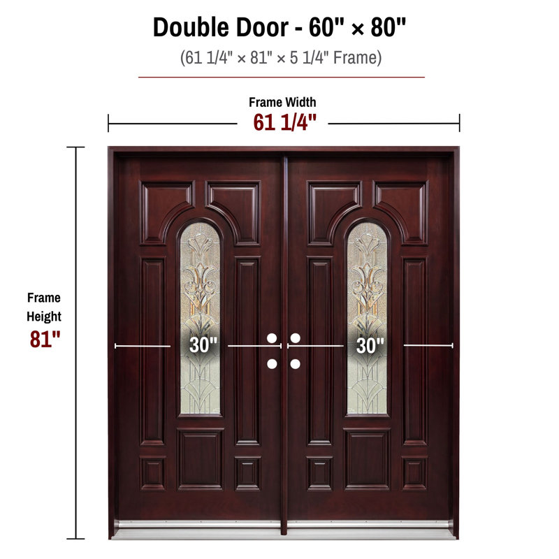 Porte d'entrée extérieure pré-montée en acajou prête à installer pour l'extérieur, Gauche, H 80 po x l 60 po x P 1,75 po