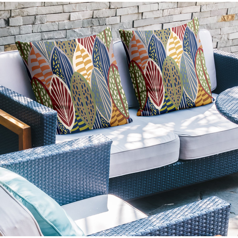 Abstract Outdoor Reversible Throw Pillow, Blue, 15W" x 15H"