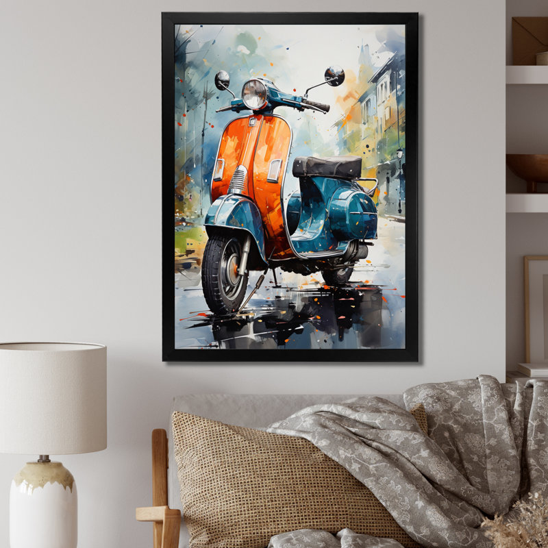 Corail bleu sarcelle scooter présentoir graphite II, Cadre photo noir, H 44 po x l 34 po x P 1,5 po