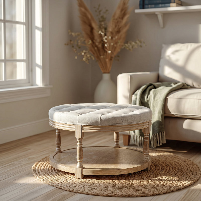 Table basse rembourrée de 32,1 po avec repose-pieds et tablette inférieure