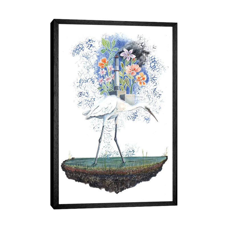 Heron Dreams by Miri Eshet - Painting on Canvas, 101.6 cm H x 66.04 cm W, Black Framed