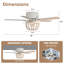 Ventilateur de plafond encastré à perle blanche 48 po à 2 lumières avec télécommande Boho, pales double face, moteur réversible à 3 vitesses, minuterie, ventilateur de plafond