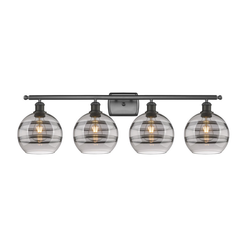 Éclairage pour meuble-lavabo à 4 lumières à intensité variable Chartoff, Gris fumée clair, Bronze huilé