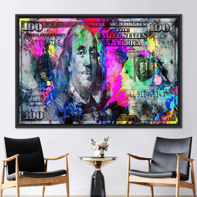 Benjamin Franklin Dollar Art Canvas - Vibrant Money-Themed Wall Decor for Office