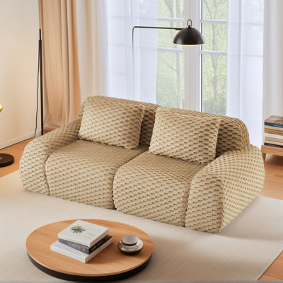 Canapé modulaire moderne de 82 po pour le salon, tissu en flanelle, très texturé, canapé 2 places surdimensionné avec assise profonde, connexion par boucle, conception antidérapante, sans assemblage, canapé désossé, chameau clair