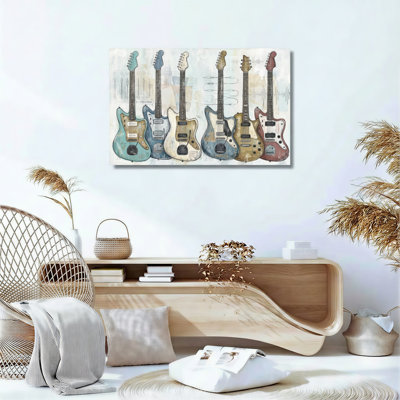 Ensemble d'une toile murale représentant une guitare